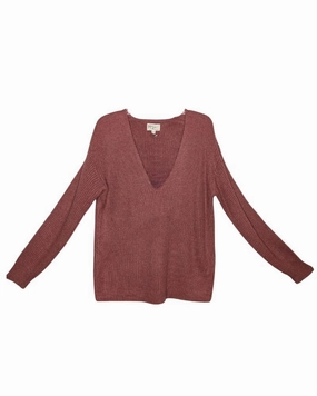 Comfy Knitwear Comfy Material Women's Ribbed V Neck Sweater In Merlot