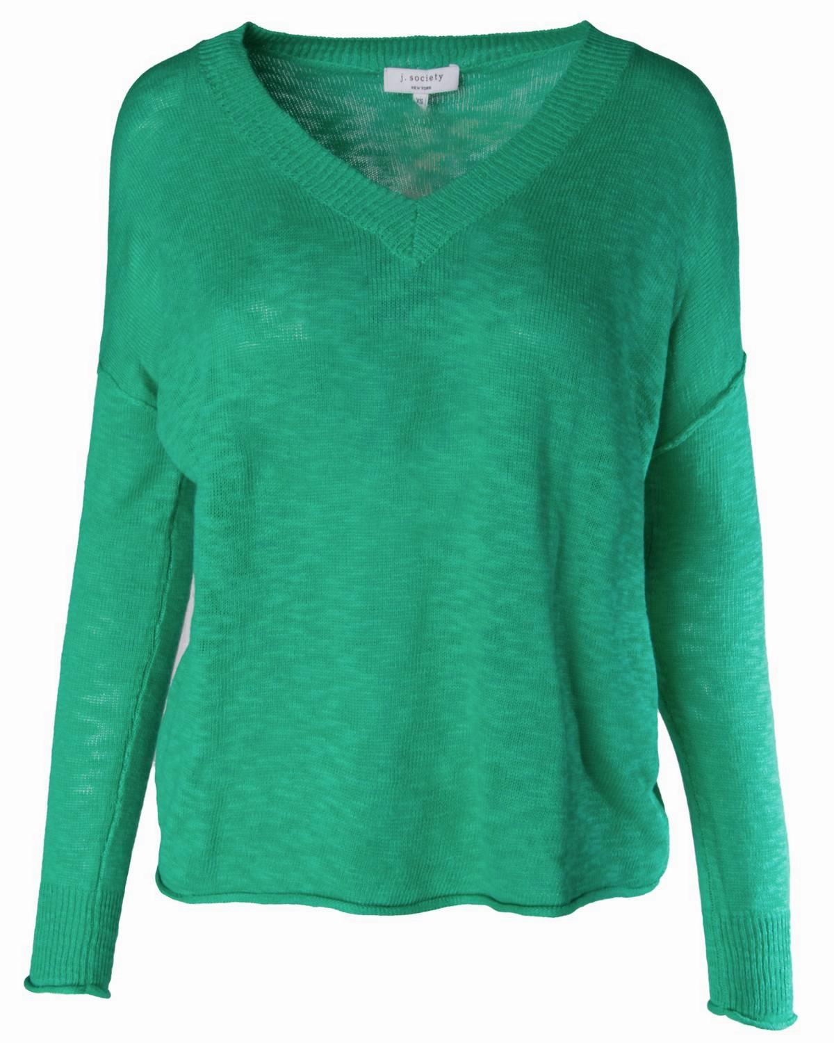 Flexible Collar Opening Women's Slub V Neck Sweater In Grass