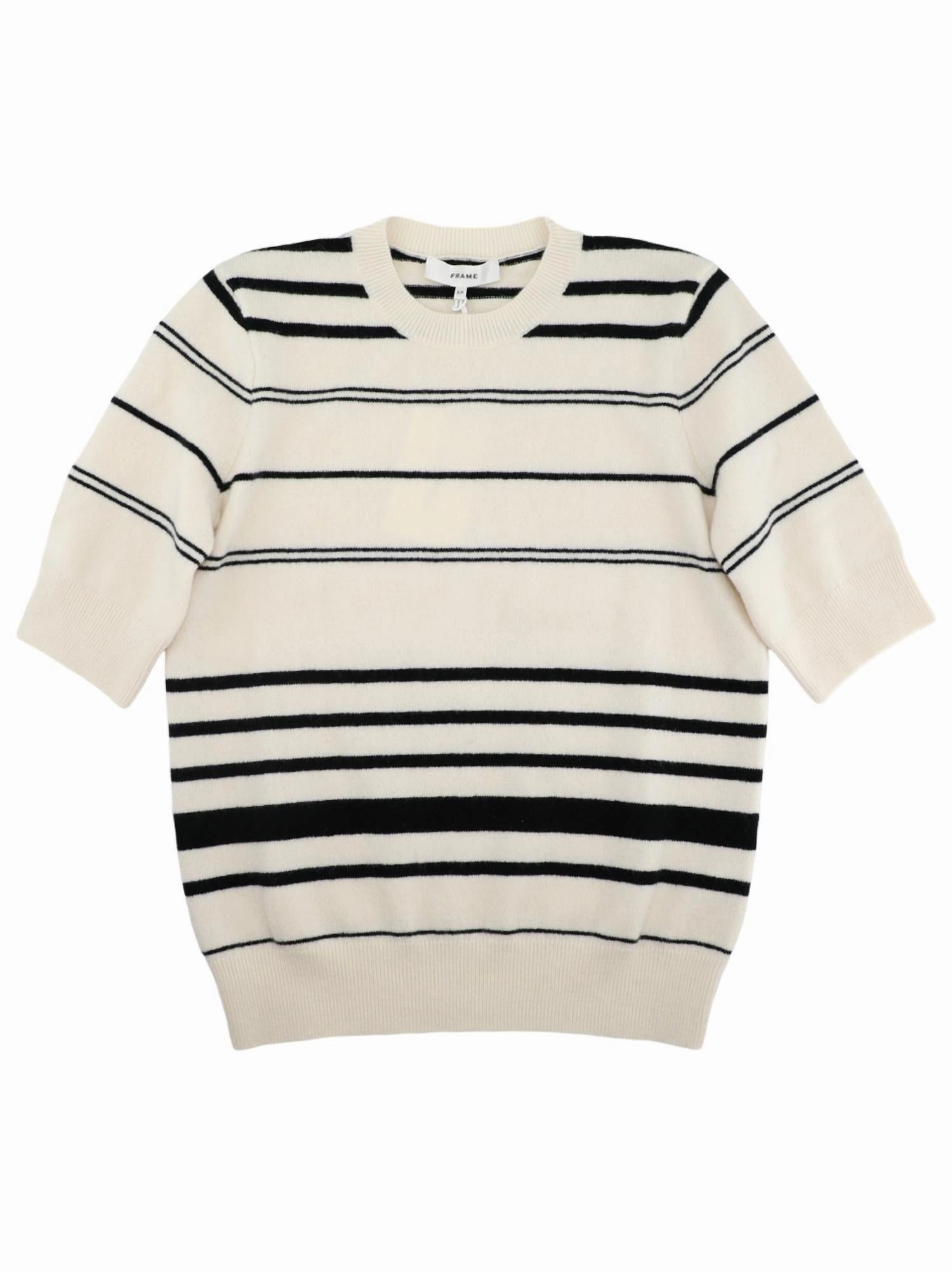Women's Striped Short Sleeve Sweater In Cream Multi Essential Layer Fashion Statement