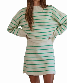 Day Wear Women's Striped Sweater Skirt In Cream & Green