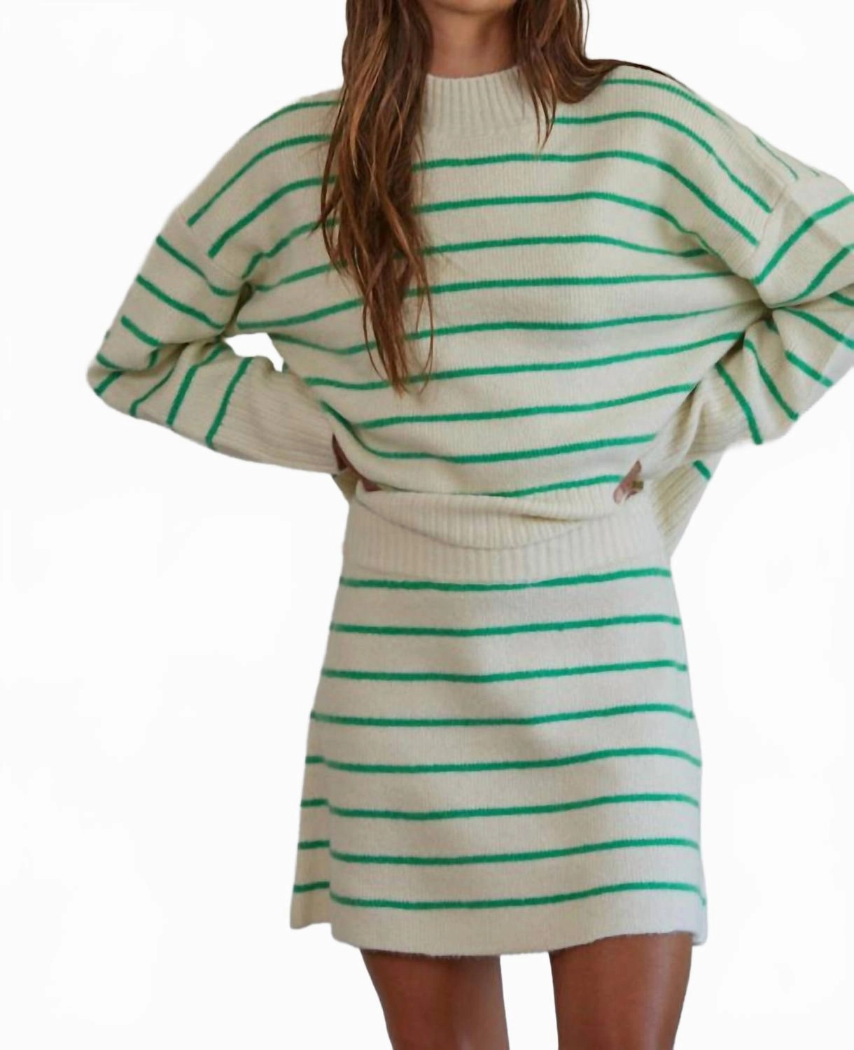 slim fit Fashion Combo Women's Striped Sweater Skirt In Cream & Green