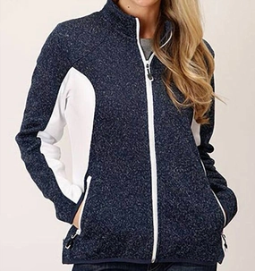 Winter Layers Women's Sweater Knit Fleece Jacket In Navy/white