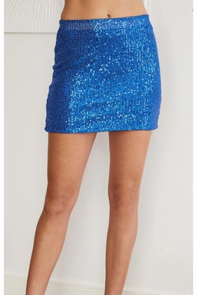 Women's The Lake Sequin Mini Skirt In Blue Slip Resistant Waist Texture Play