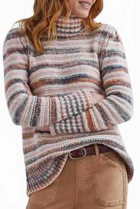 Casual Cozy Fashion-Forward Look Women's Turtleneck Sweater In Cream Multi