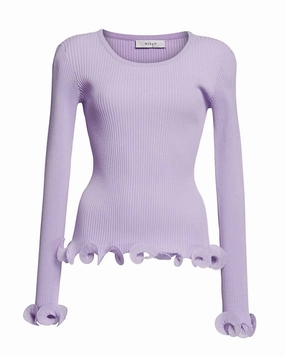 Women's Wired Edges Ribbed Knit Pullover Sweater In Lavender Soft comfort layer