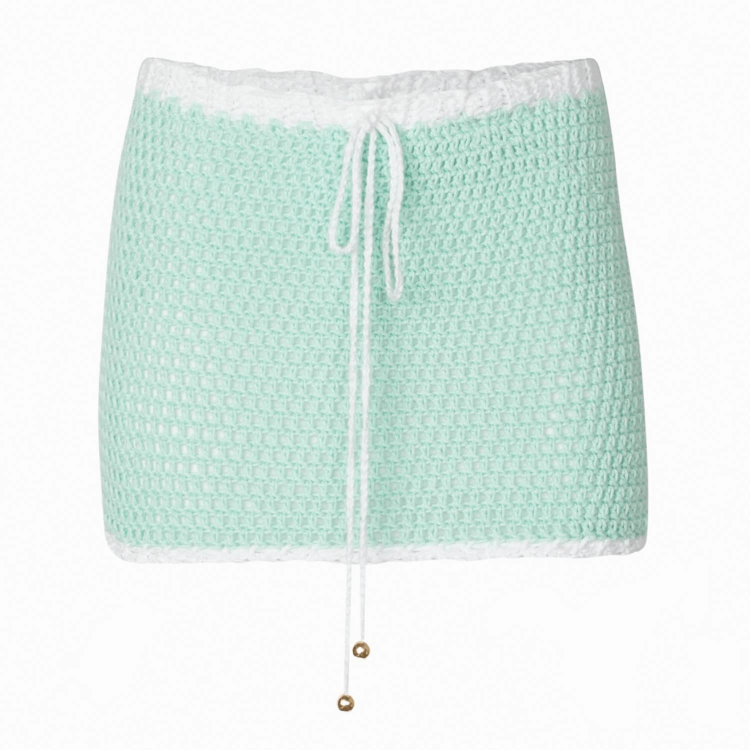 Women'skaia Crochet Mini Skirt In Pastel Green Flexible Material Custom made