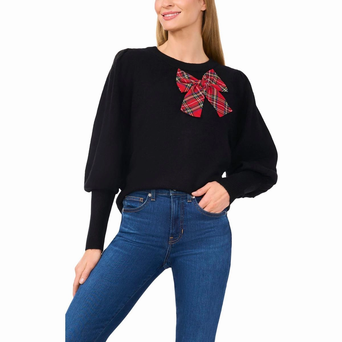 Knit Style Cold Weather Gear Womens Bow Knit Crewneck Sweater