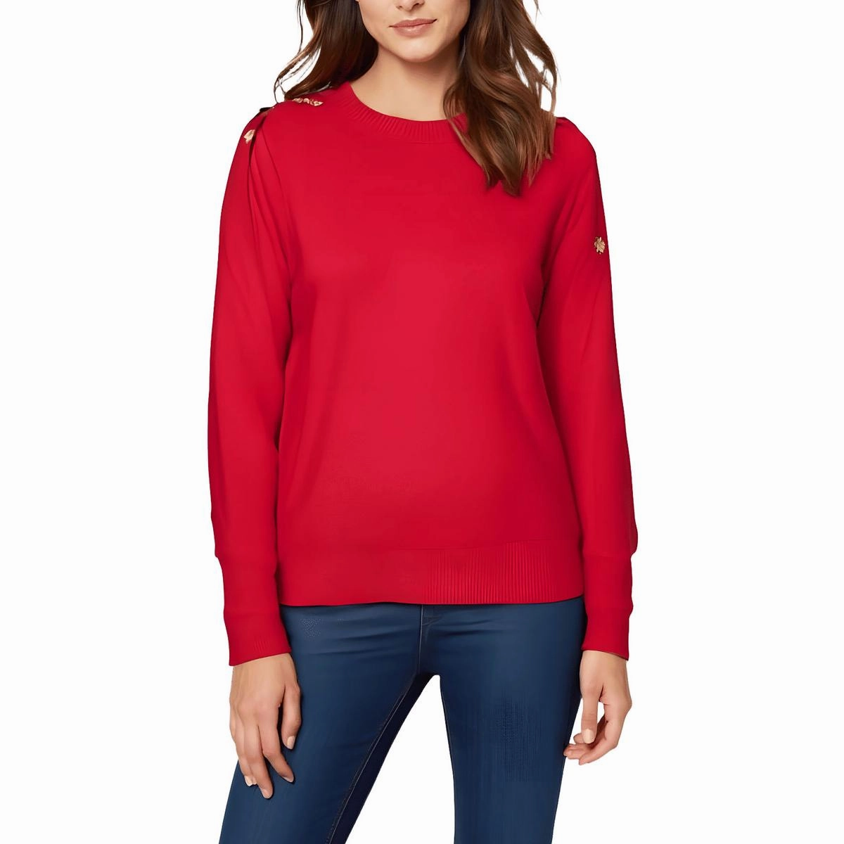 Womens Button Knit Pullover Sweater Casual Chic Look