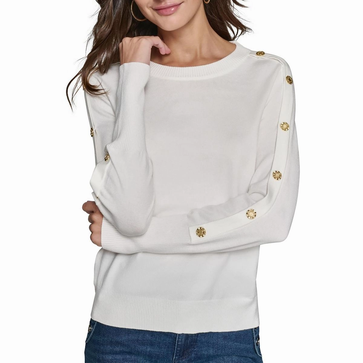 Womens Button Knit Pullover Sweater Relaxed Layers