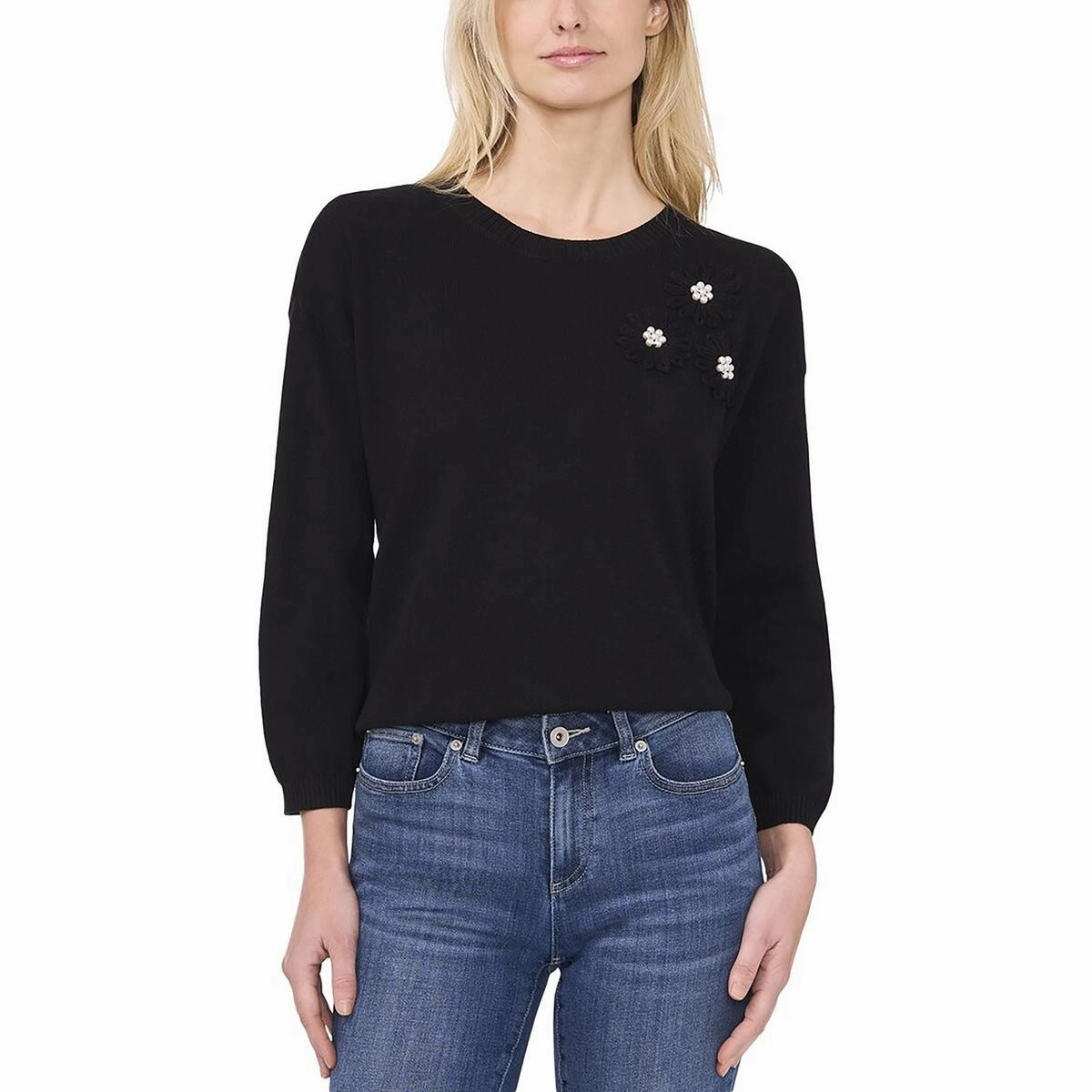 Textured Knit Womens Embellished Knit Pullover Sweater
