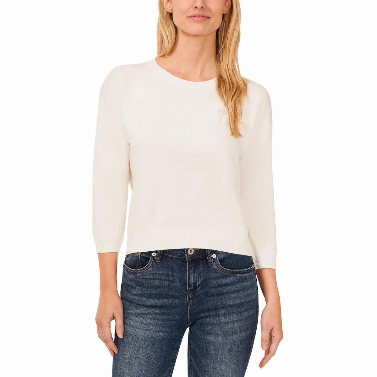 Womens Embellished Knit Pullover Sweater Versatile Comfort