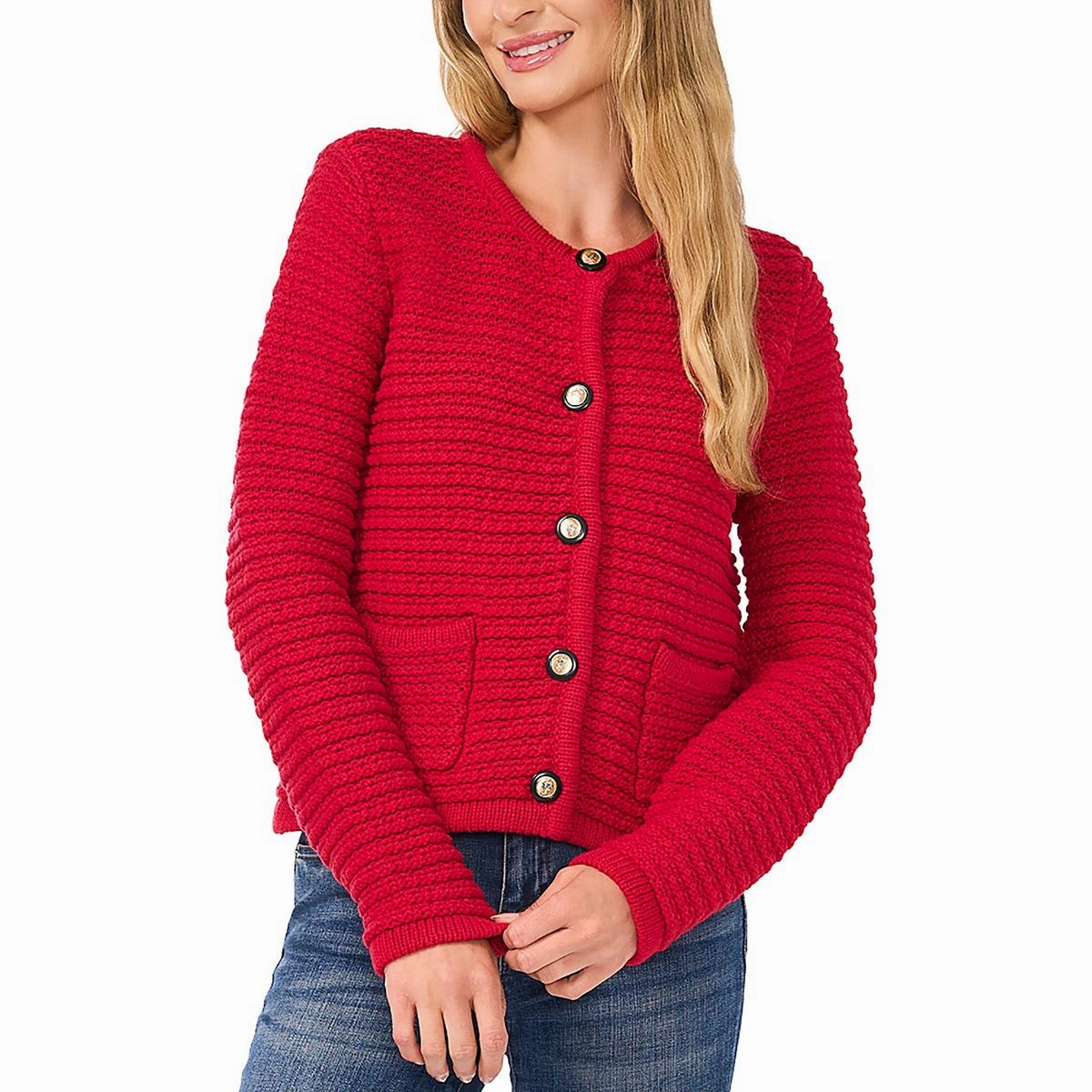 Womens Knit Cardigan Sweater Trendy Design Ribbed Hem