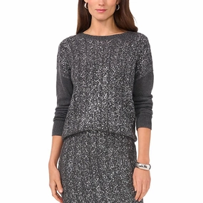 Womens Metallic Cable Knit Crewneck Sweater Chic Style Winter Style Must-Have