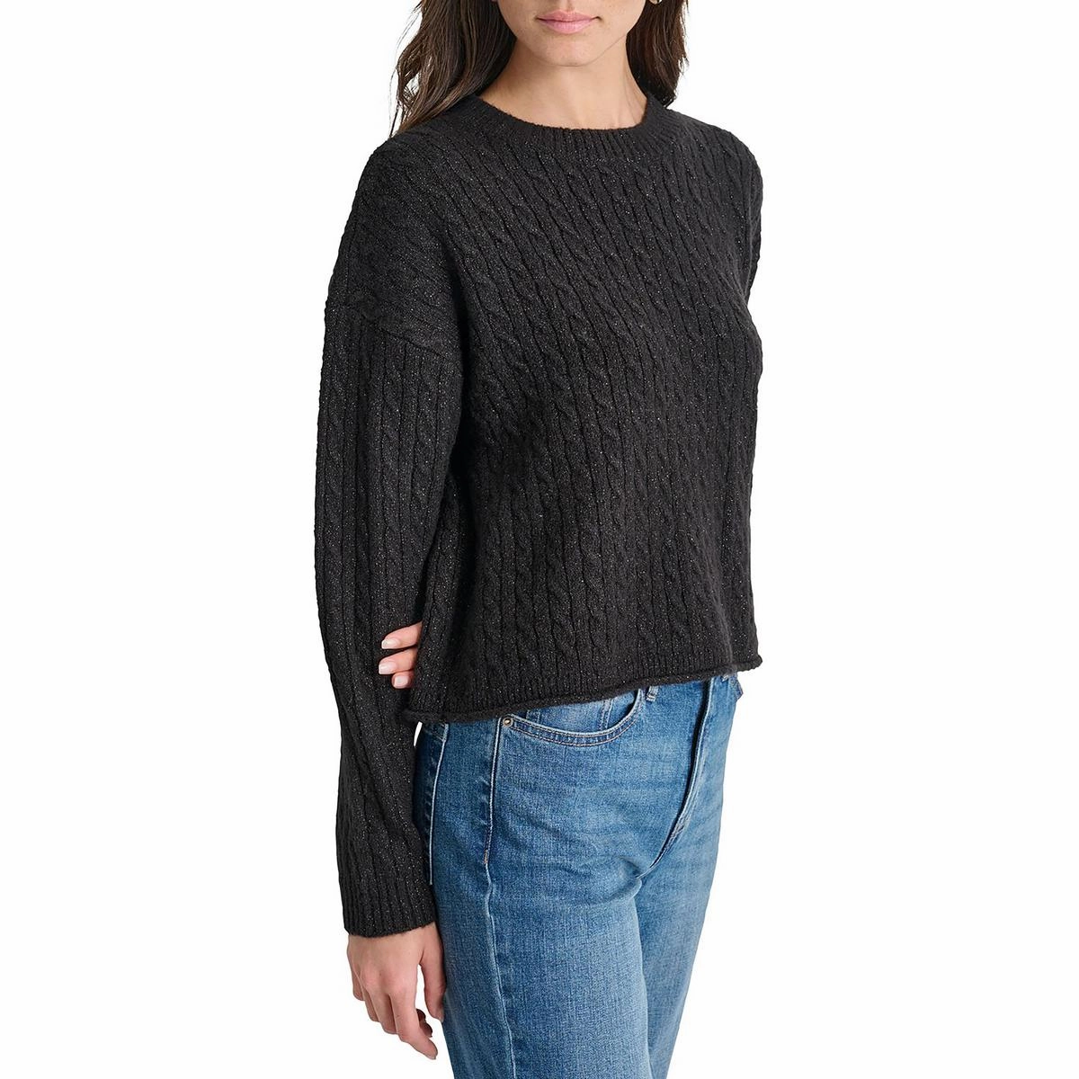 Womens Metallic Knit Crewneck Sweater Warm and Fashionable