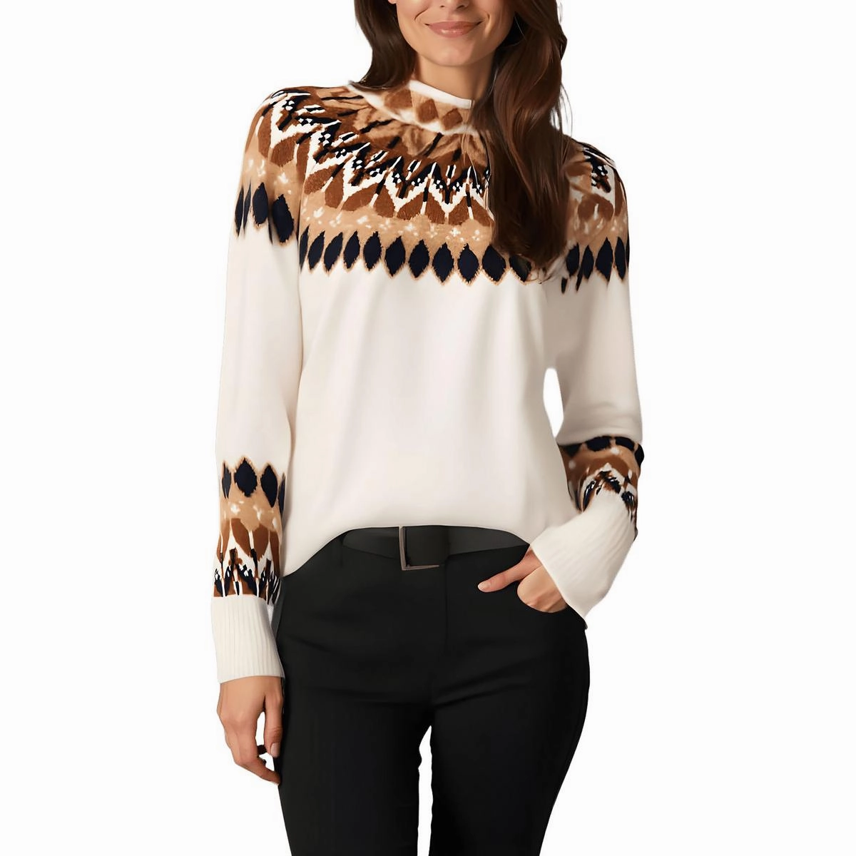 Womens Printed Acrylic Mock Turtleneck Sweater Versatile Knit Comfy Layering