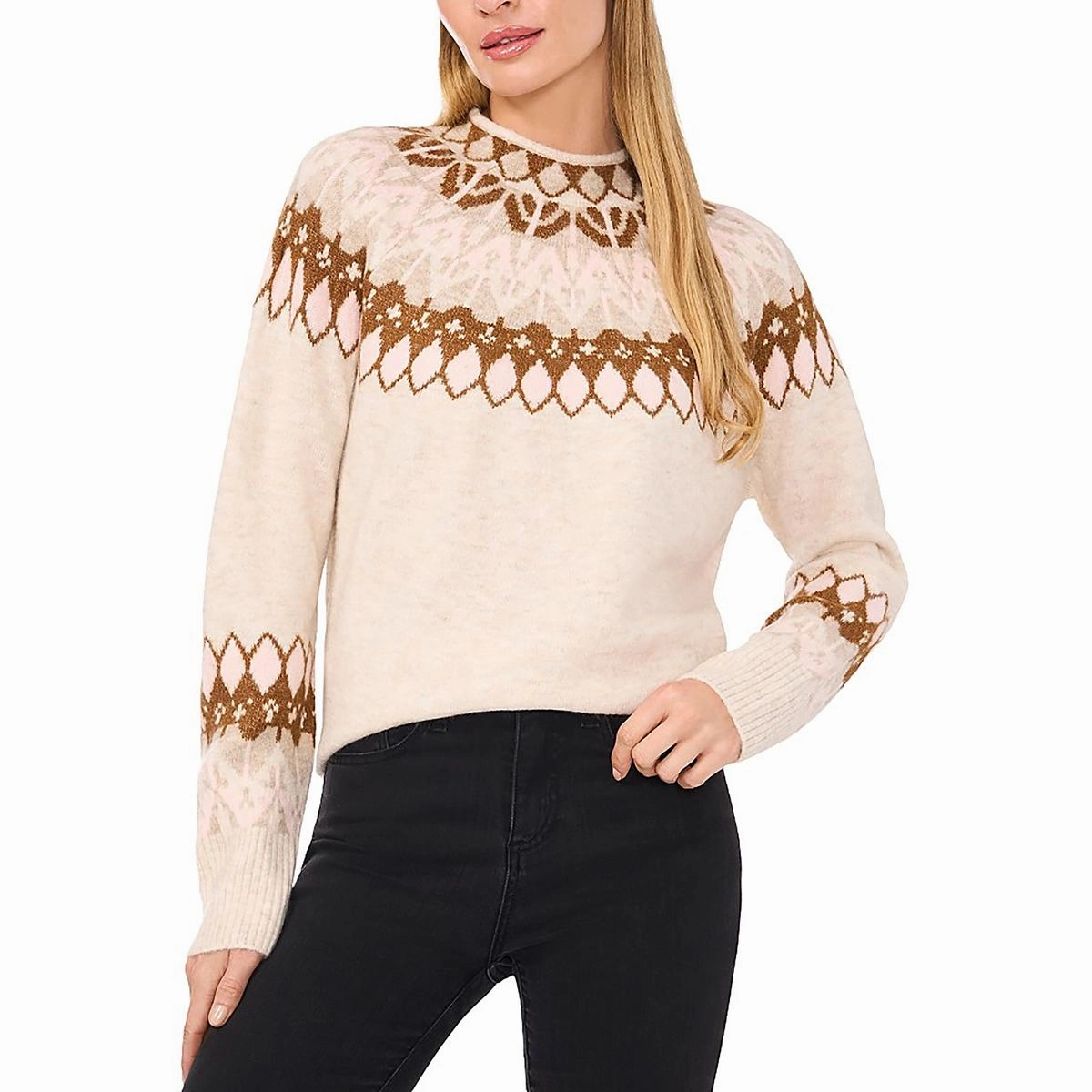 Everyday Comfort Modern Turtleneck Style Womens Printed Acrylic Mock Turtleneck Sweater