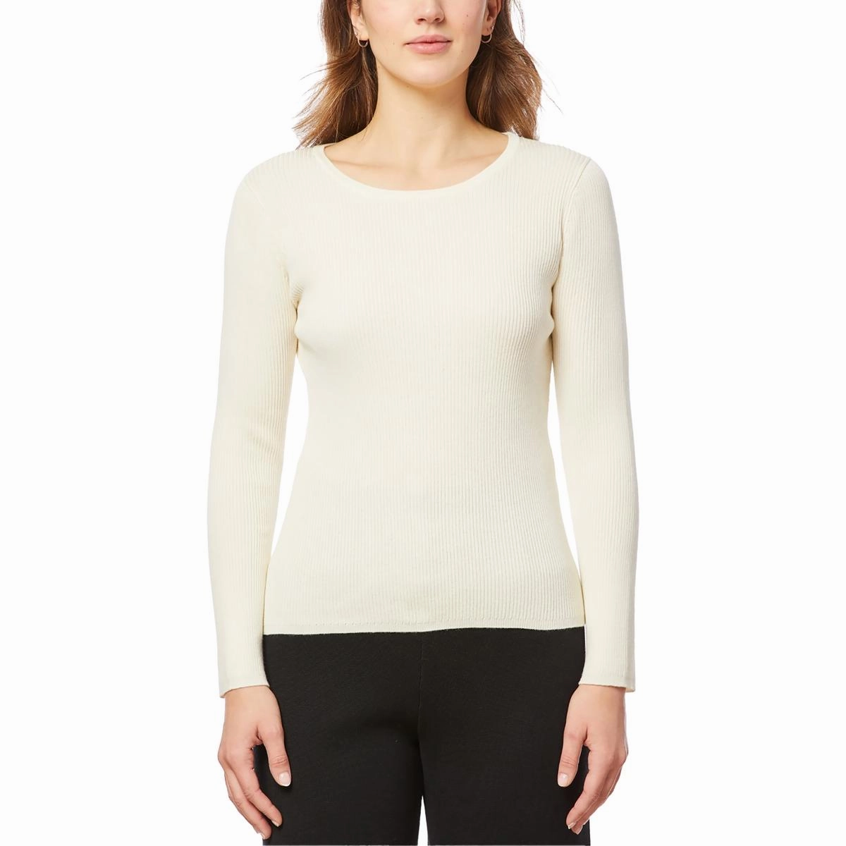 Knit Perfection Light Reflective Yarn Womens Ribbed Scoop Neck Pullover Sweater
