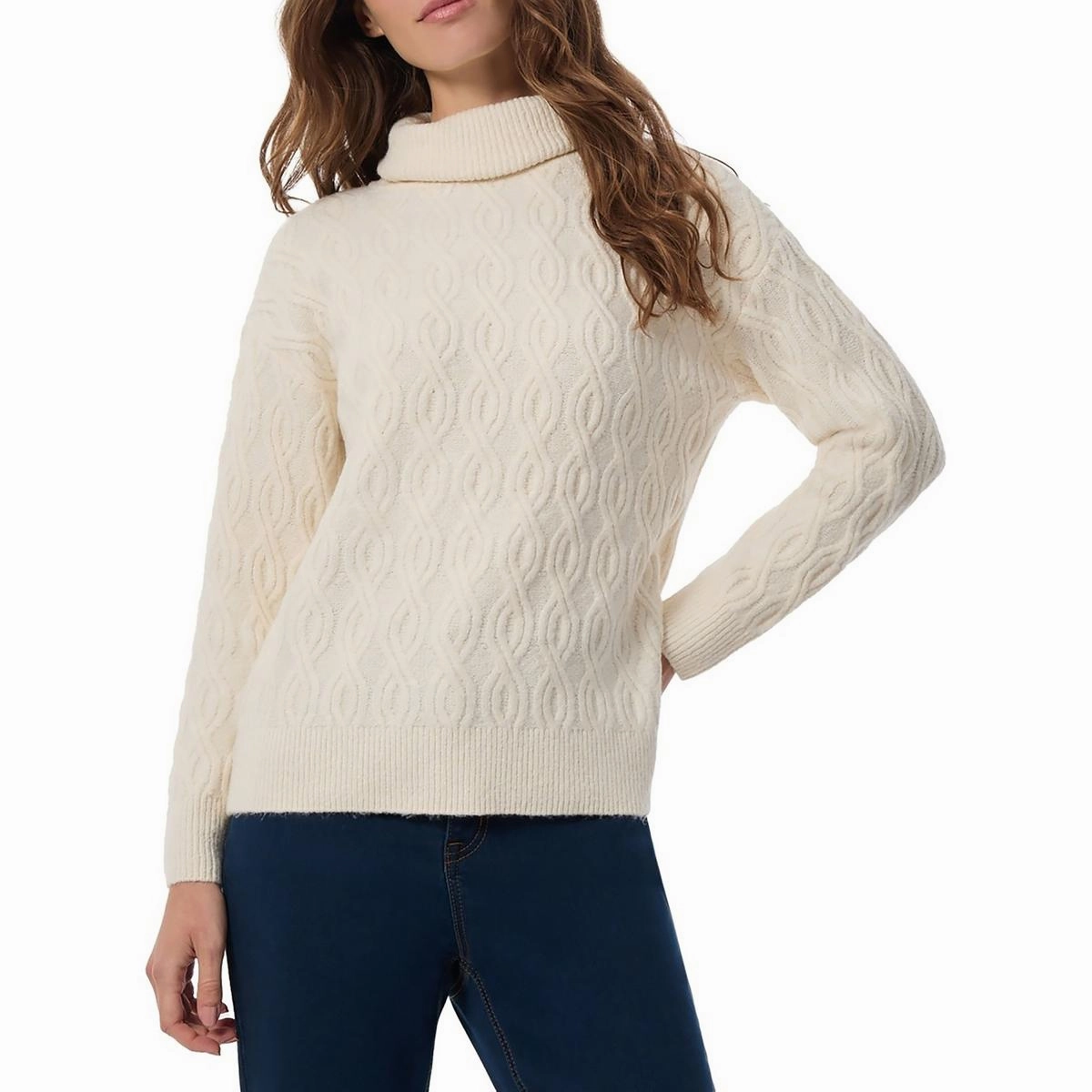 Womens Ribbed Trim  Cable Knit Turtleneck Sweater Comfortable apparel Cold Comfort