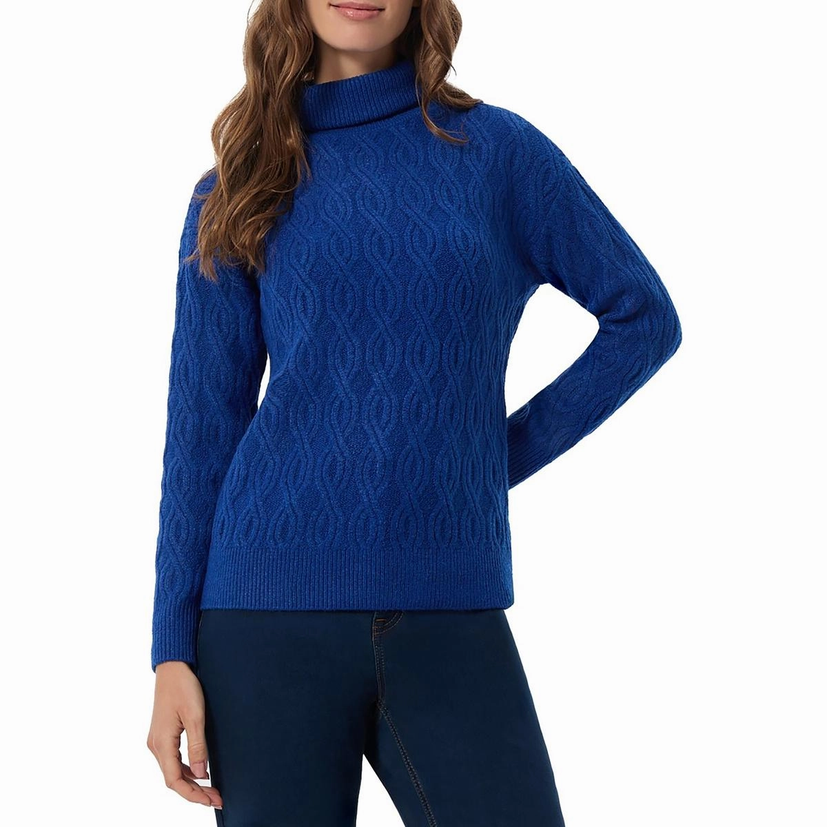 Seasonal piece Womens Ribbed Trim  Cable Knit Turtleneck Sweater