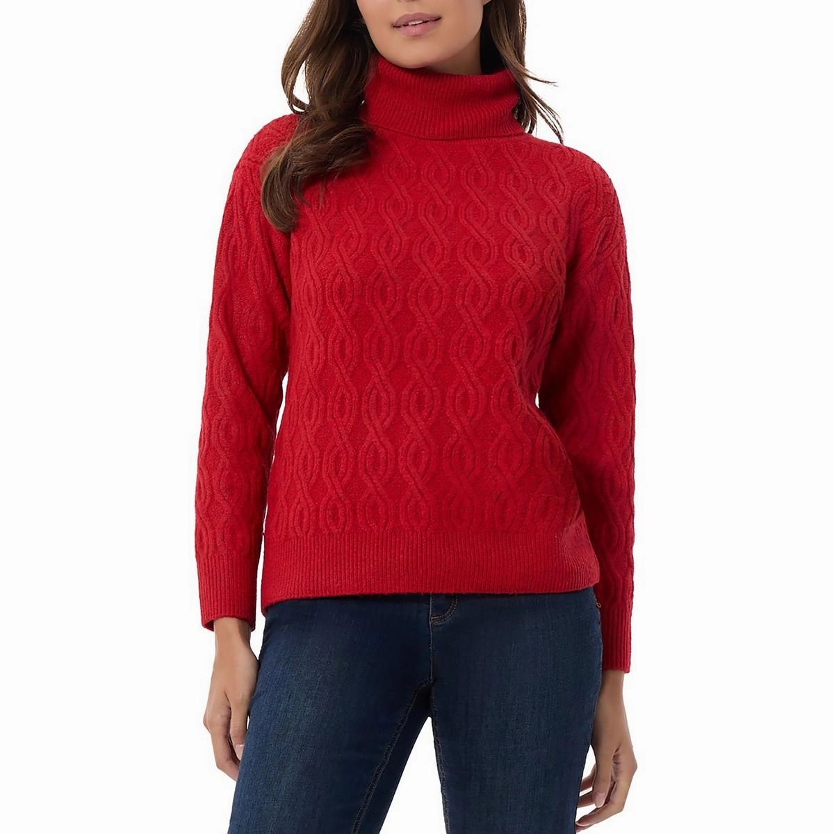 Womens Ribbed Trim  Cable Knit Turtleneck Sweater Winter Day Comfort