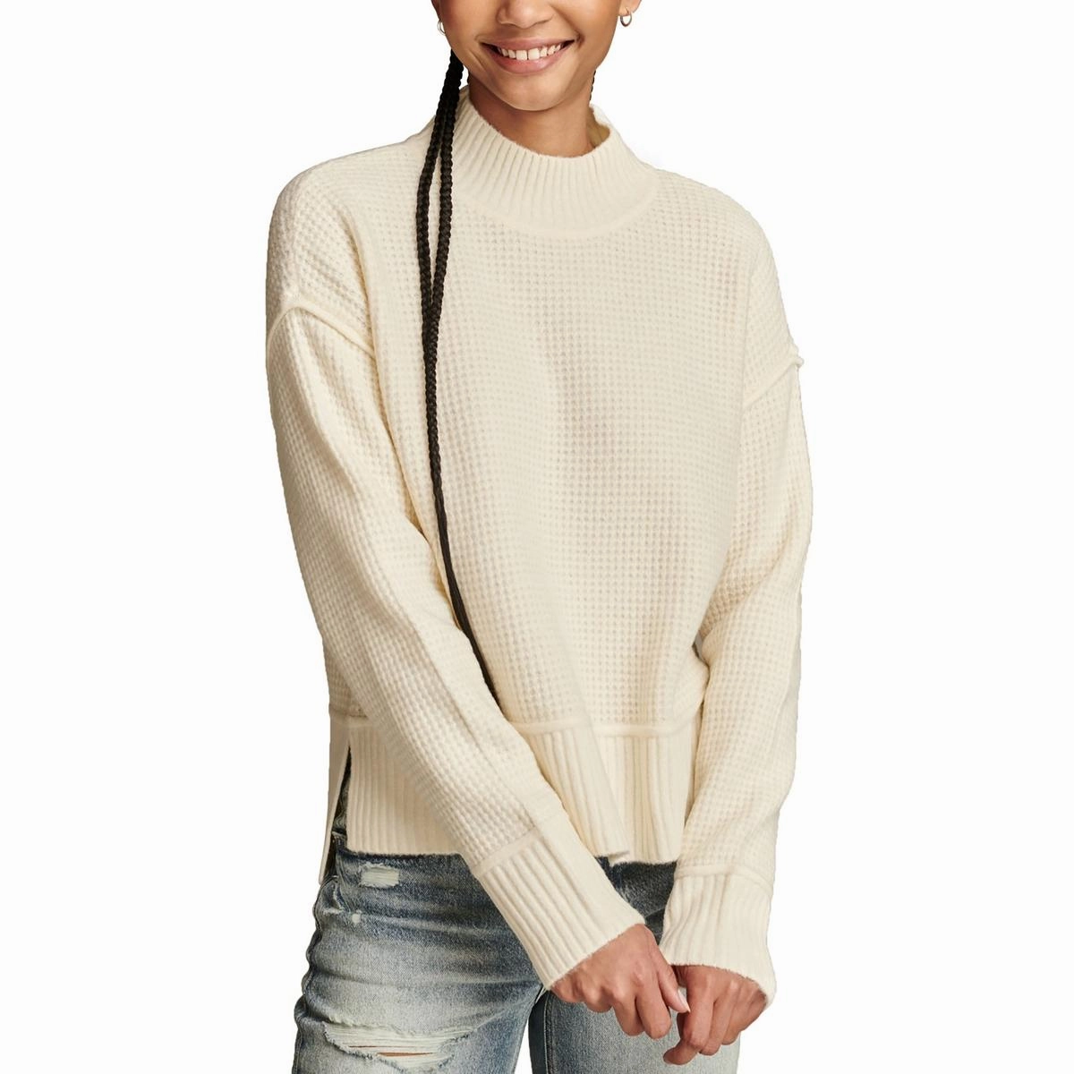Soft and Elegant Warm Knit Design Womens Ribbed Trim  Knit Pullover Sweater