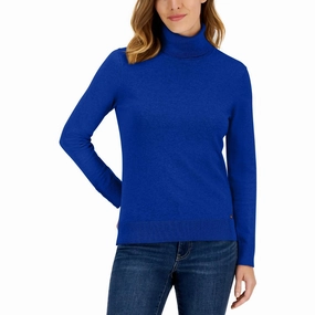 High Twist Yarn Structure Luxury Fiber Blend Womens Solid Cotton Turtleneck Sweater