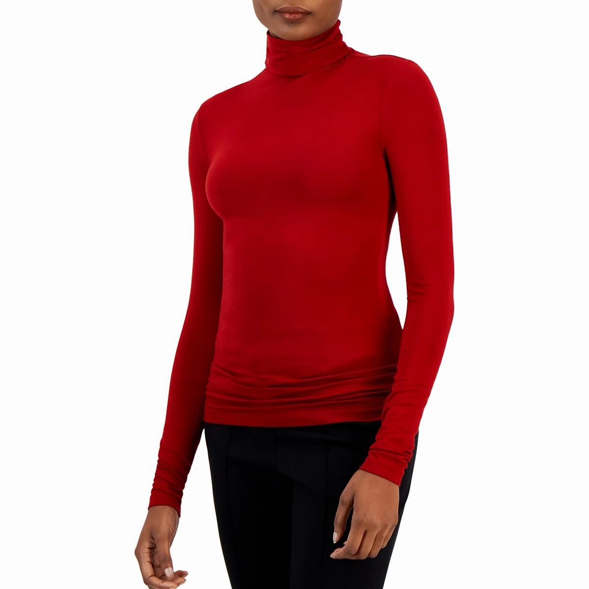 Womens Solid Jersey Turtleneck Sweater Relaxed Fit Simple Comfort