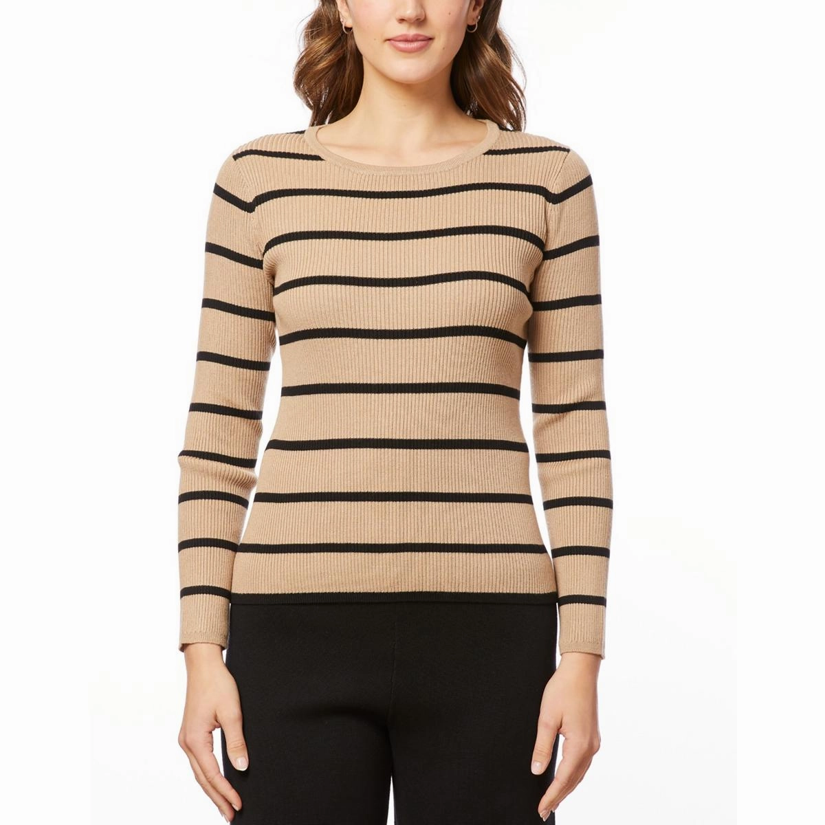 Womens Striped Knit Pullover Sweater Relaxed Knit