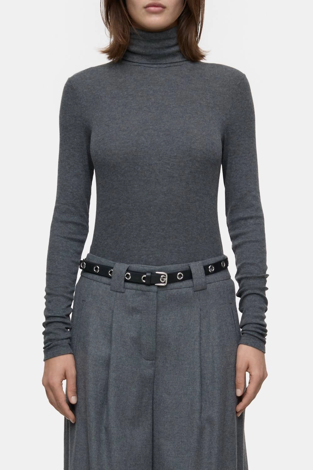 Comfortable Wear Wool Blend Turtleneck In Dark Grey Melange