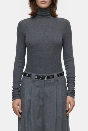 Wool Blend Turtleneck In Dark Grey Melange Relaxed Style