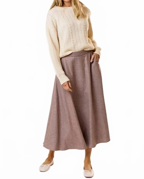 Wool Flared Midi Skirt In Taupe Signature Detail