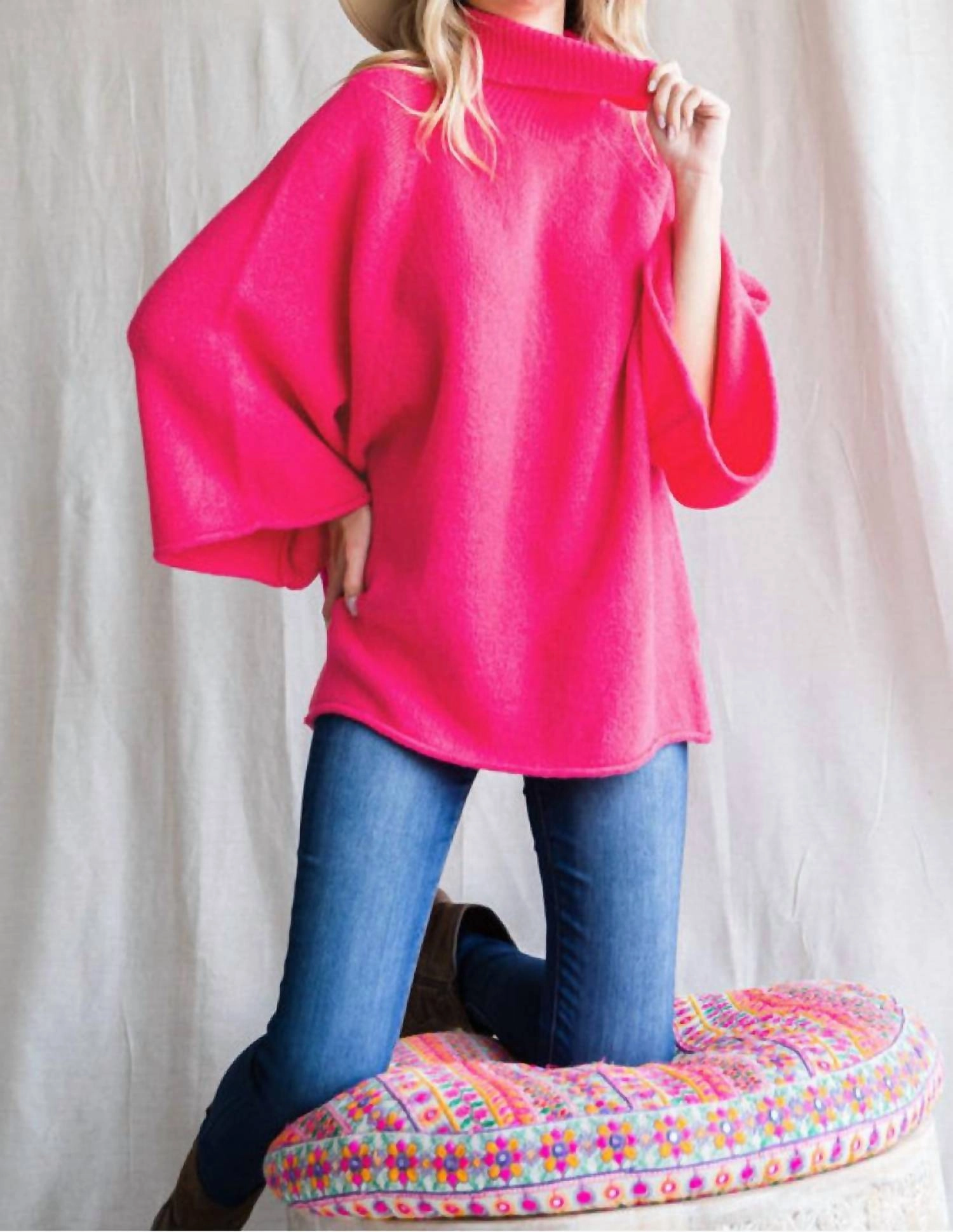 Work On It Sweater In Hot Pink Soft Warmth Recycled Material Blend