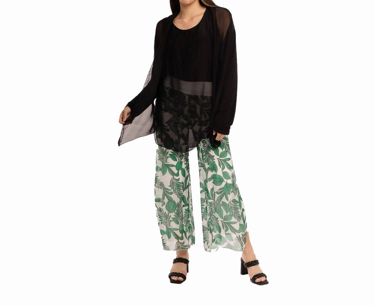Woven Long Sleeve Cardigan In Black Chilly Knitwear