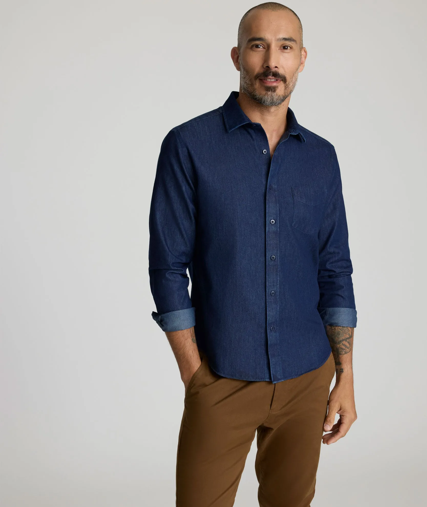 checkered pattern Wrinkle-Free Denim Cinzano Shirt