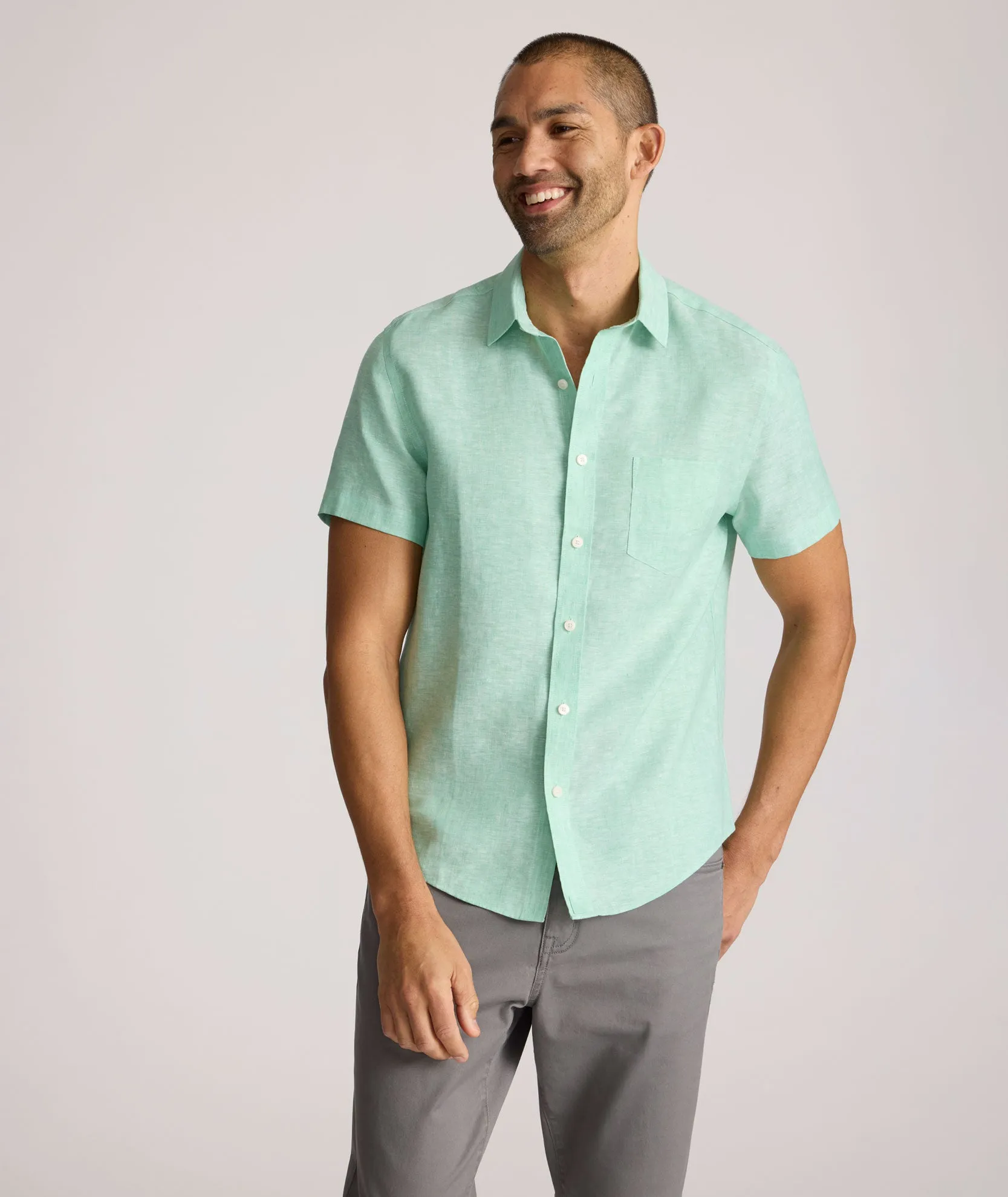 Wrinkle-Resistant Linen Short-Sleeve Cameron Shirt Polo Style Durable Stitching