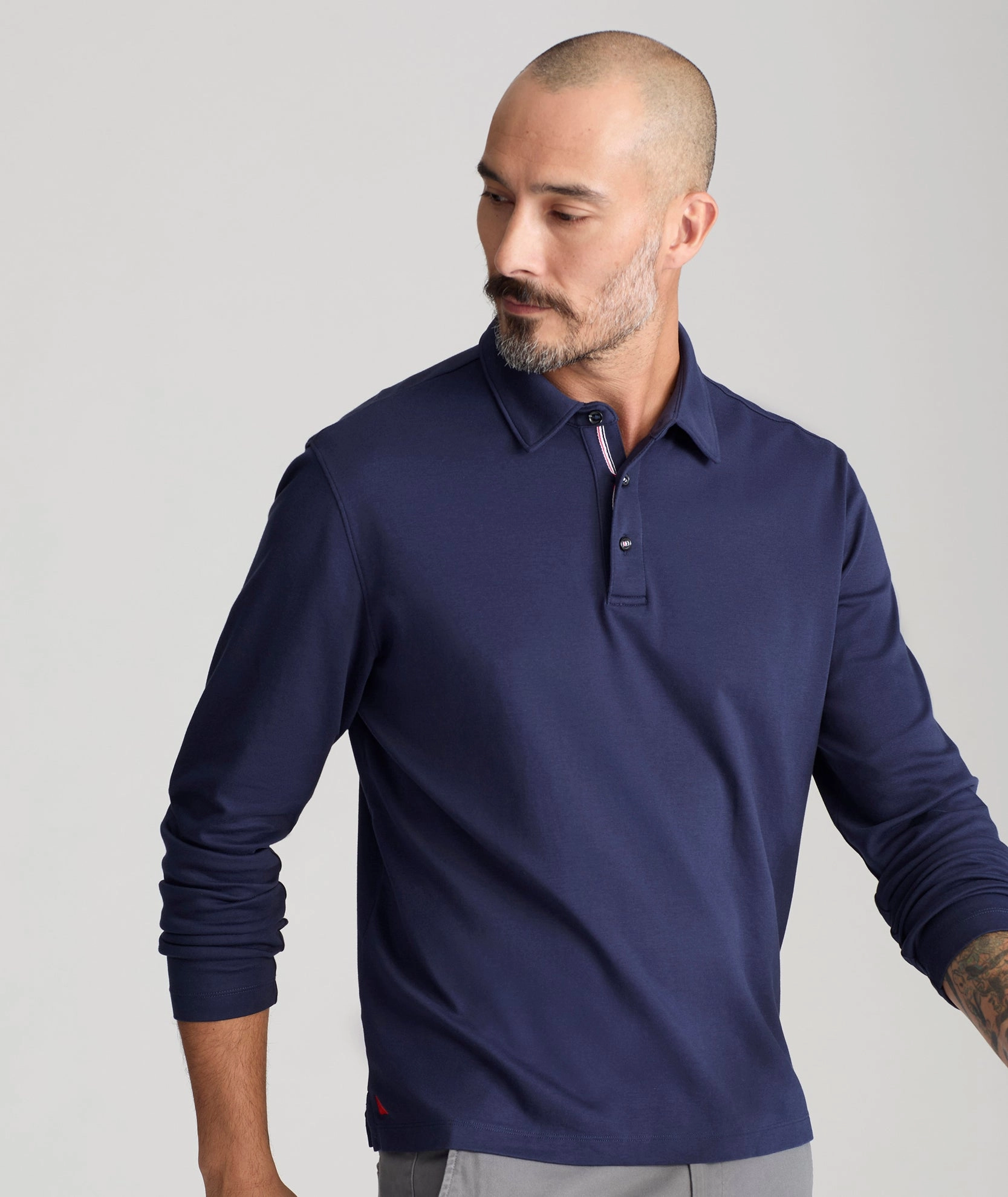 Sporty Wearable Wrinkle-Free Damaschino Long-Sleeve Polo