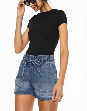Paper Bag Shorts In Medium Wash Anti Pilling Fabric