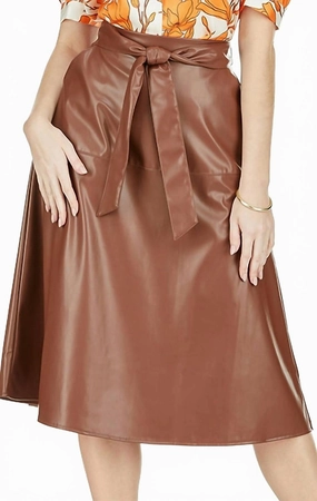 Julie Faux Leather Skirt In Brown casual finish Simple Outfit