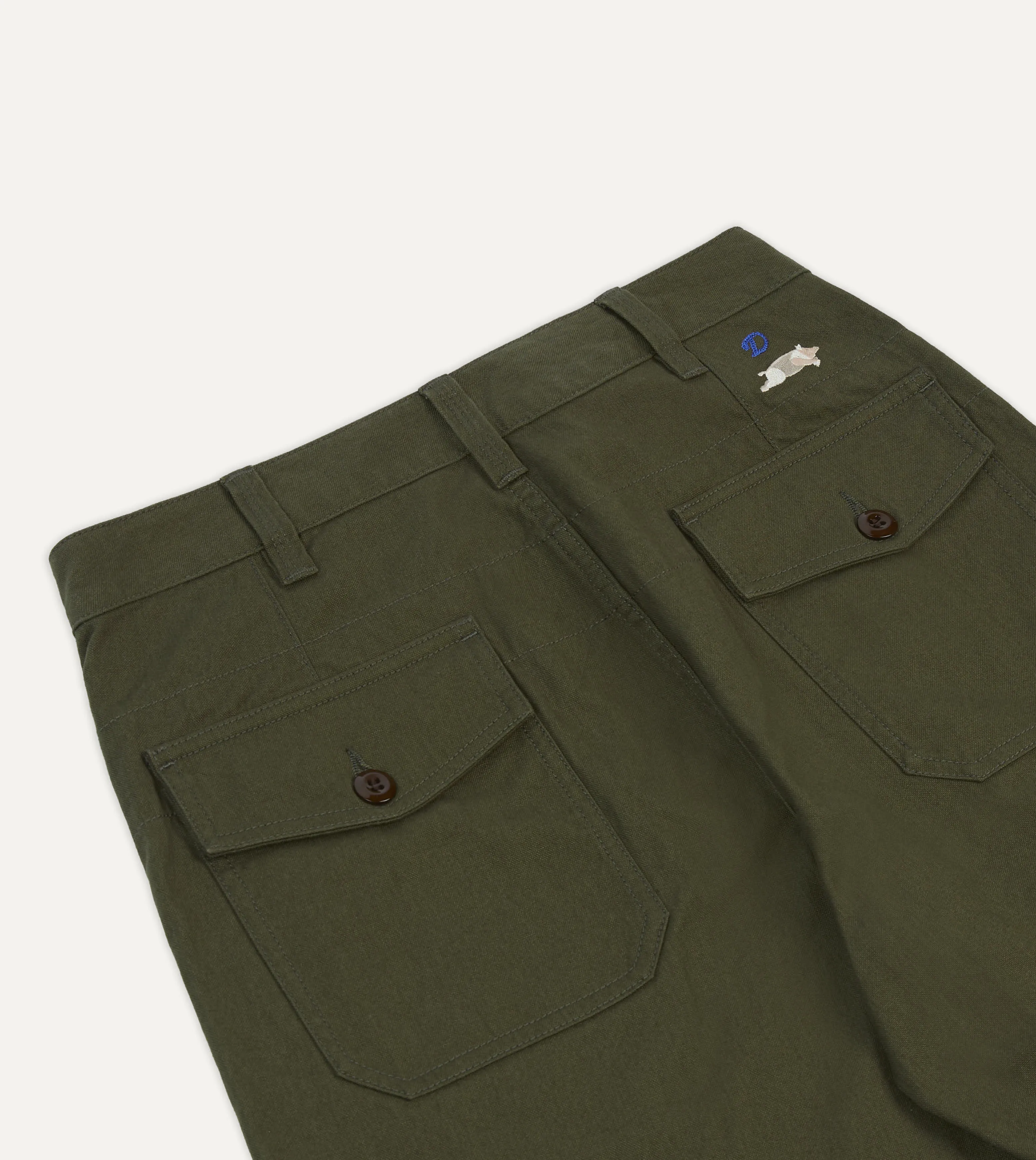 St. JOHN by Drake's Olive Cotton Fatigue Trouser Flex Wear