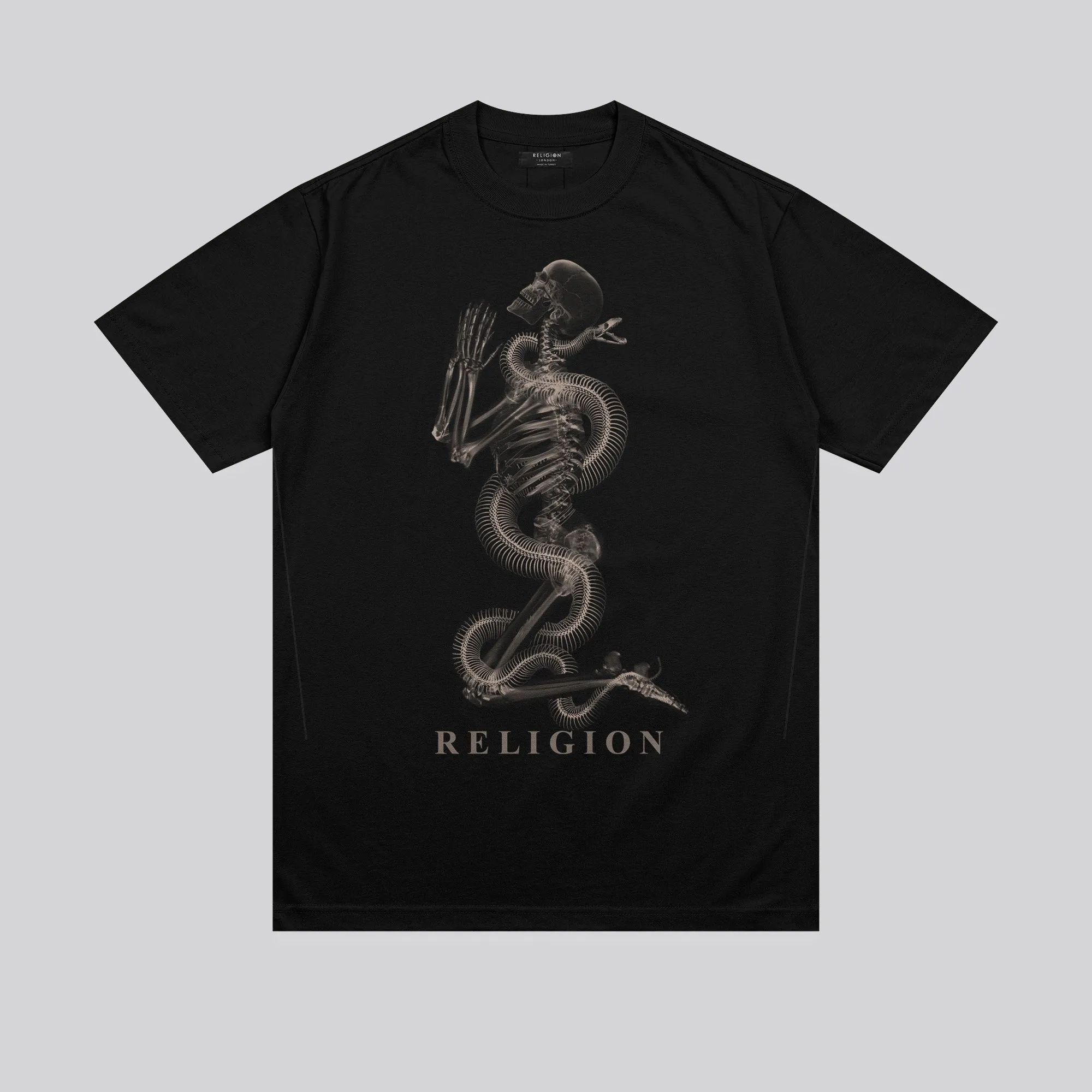Snag Resistant Surface High-Quality Fabric XRAY SKEL N SNAKE T-SHIRT BLACK
