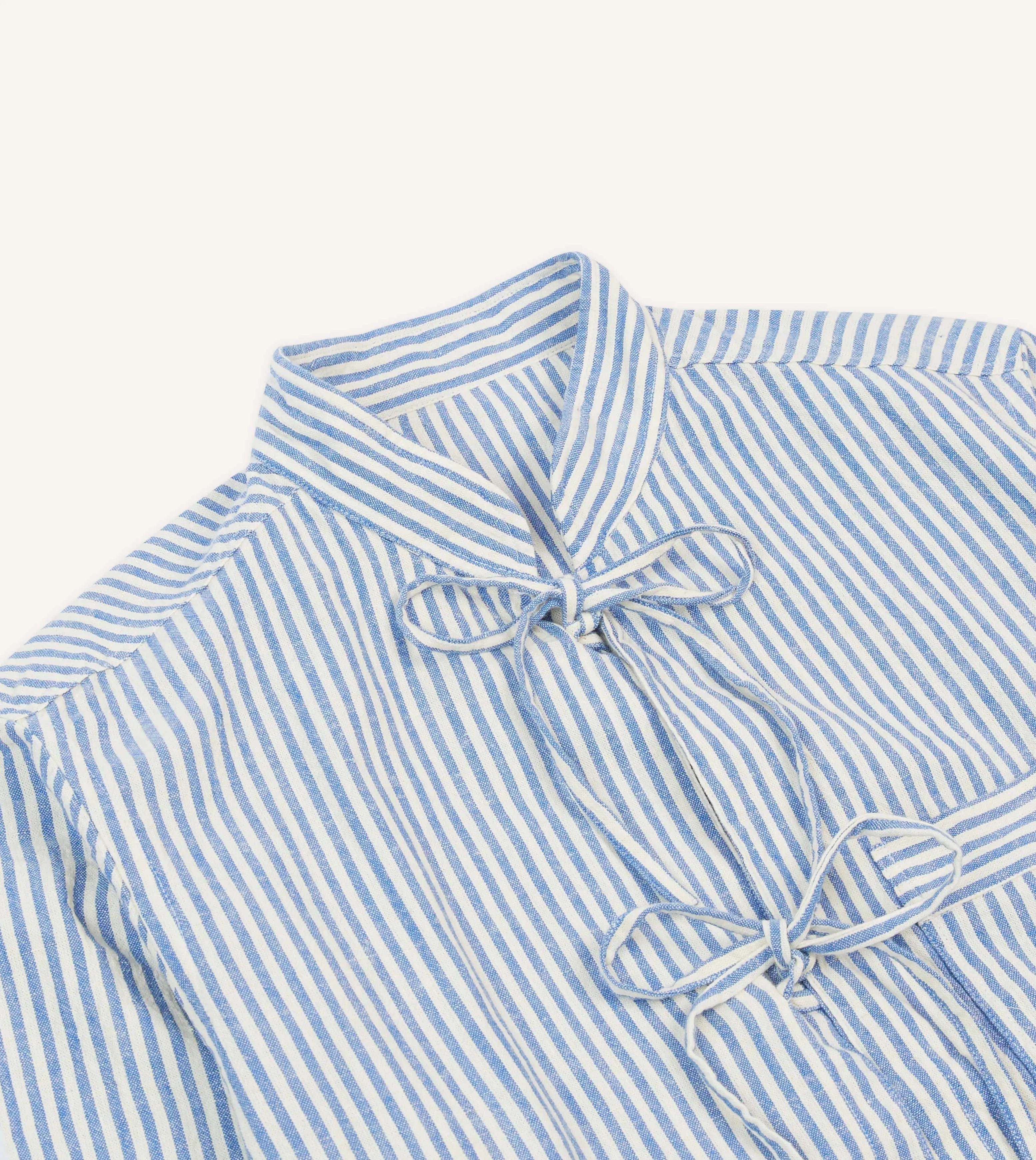 Blue and Ecru Stripe Tie Front Lightweight Overshirt Holiday Outfit Artistic Design