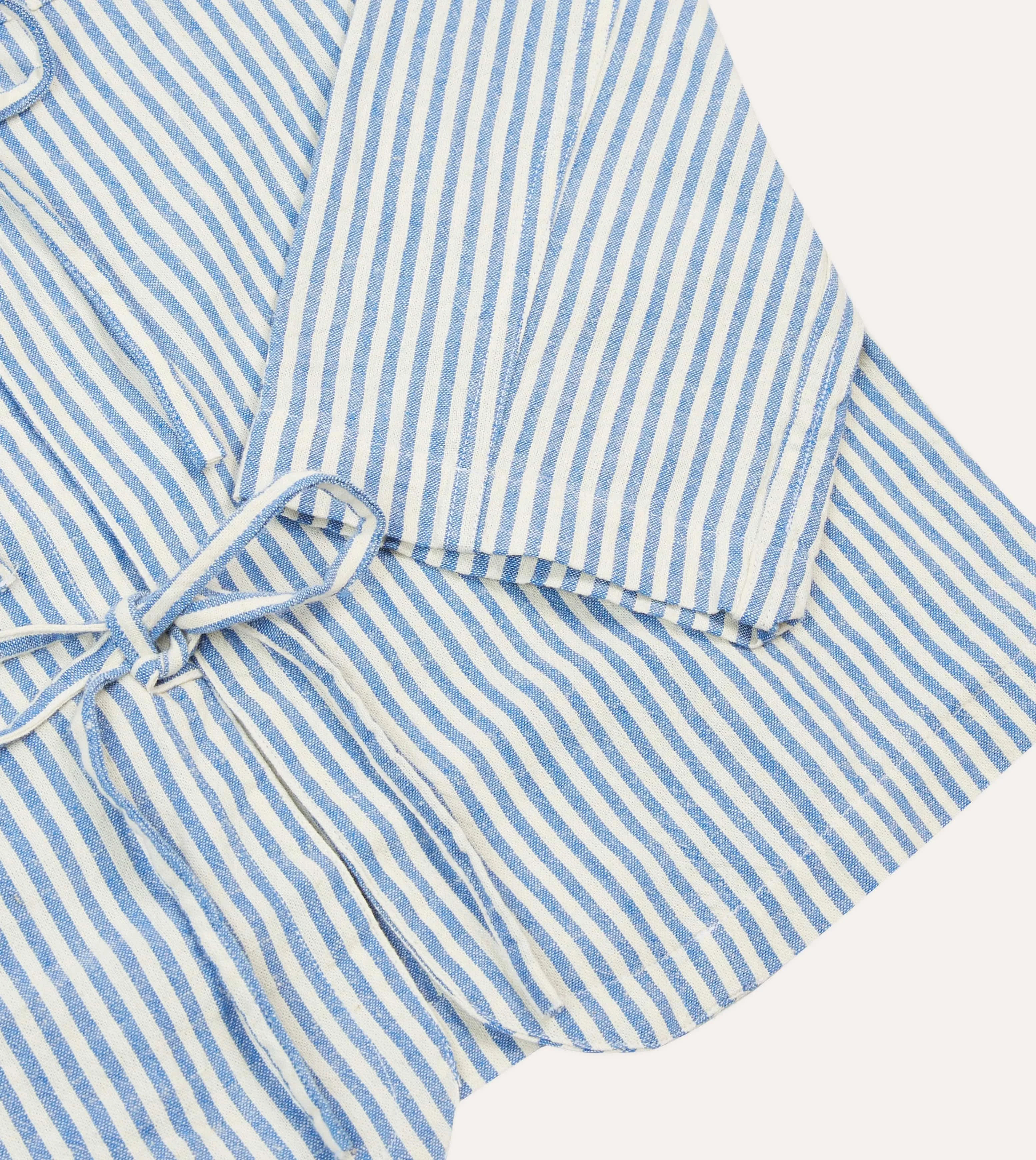 Blue and Ecru Stripe Tie Front Lightweight Overshirt Monochrome Palette Sweat-Absorbing