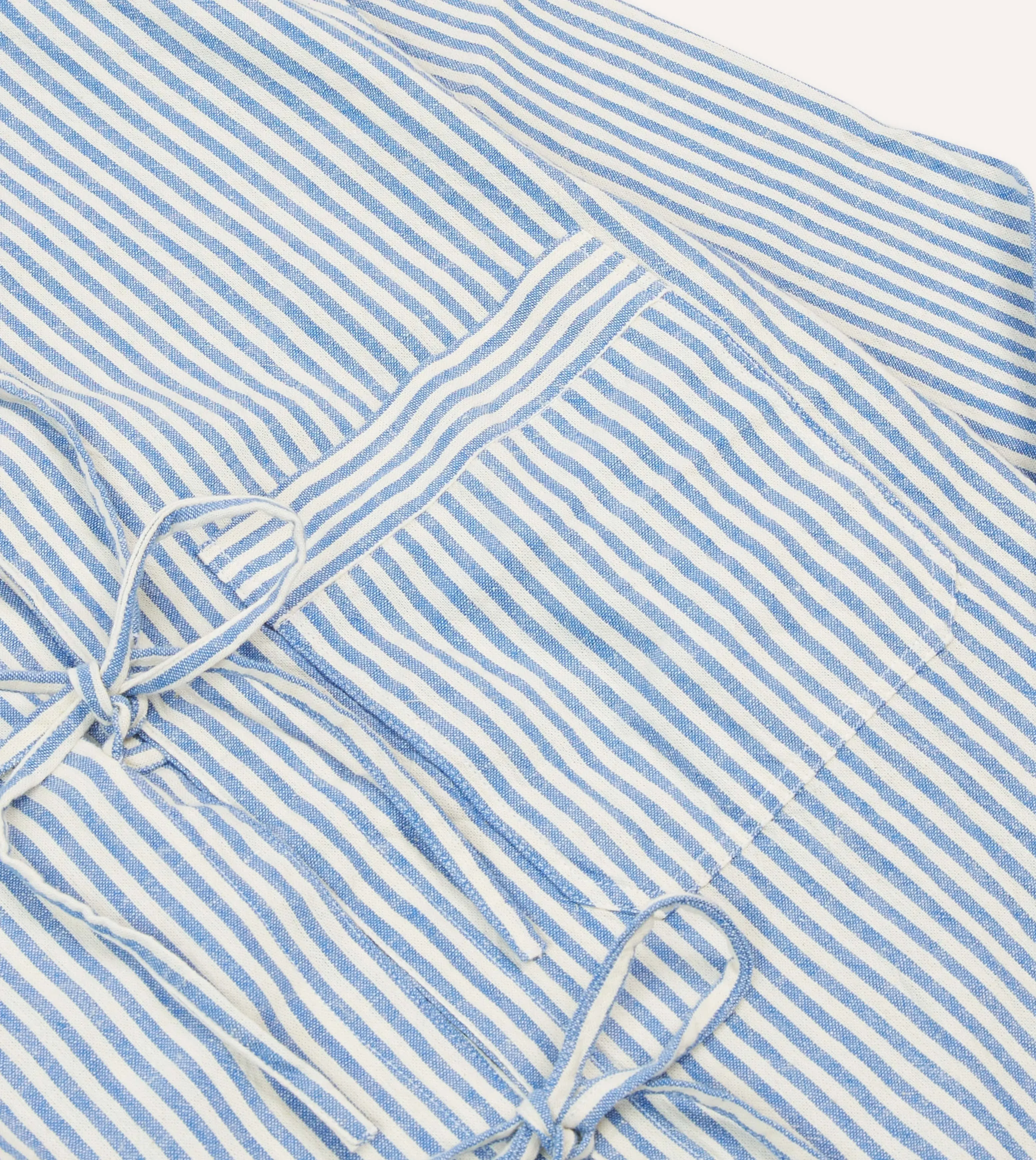High-End Look Blue and Ecru Stripe Tie Front Lightweight Overshirt
