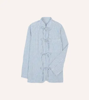 Blue and Ecru Stripe Tie Front Lightweight Overshirt Professional Look