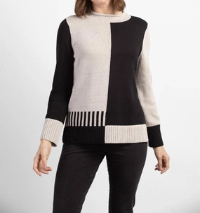 Relaxed Silhouette Snuggly Knit Ying Yang Piano Key Tunic In Putty