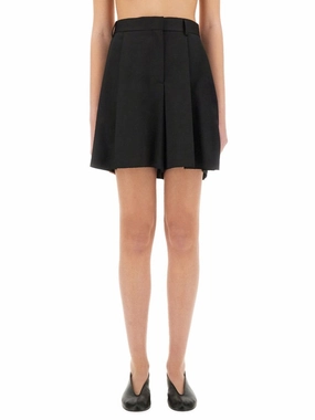 light texture ski wear Black Wool Shorts With Pleated Design