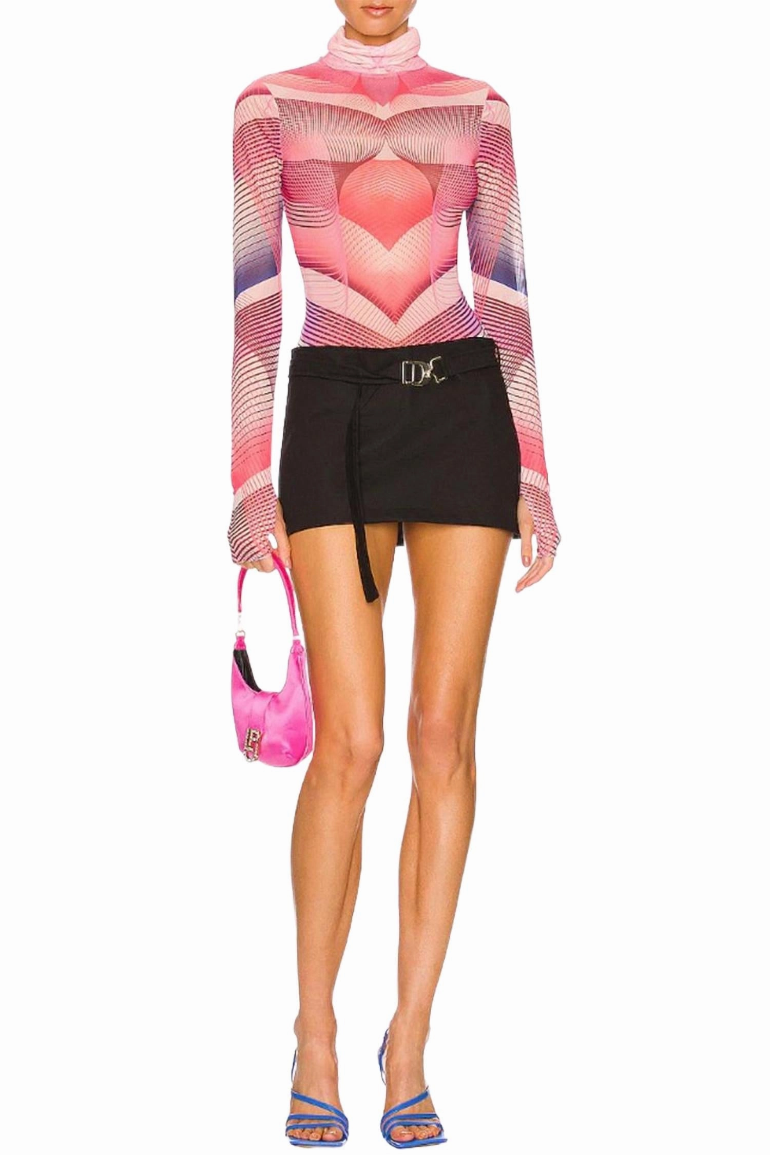 Zadie Power Mesh Turtleneck Top In Modern Geo Timeless Knit Comfy Knit Look