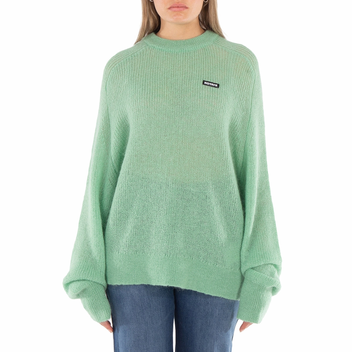Rotate Ladies Grayed Jade Light Knit Logo Sweater Casual Style Essential Comfort