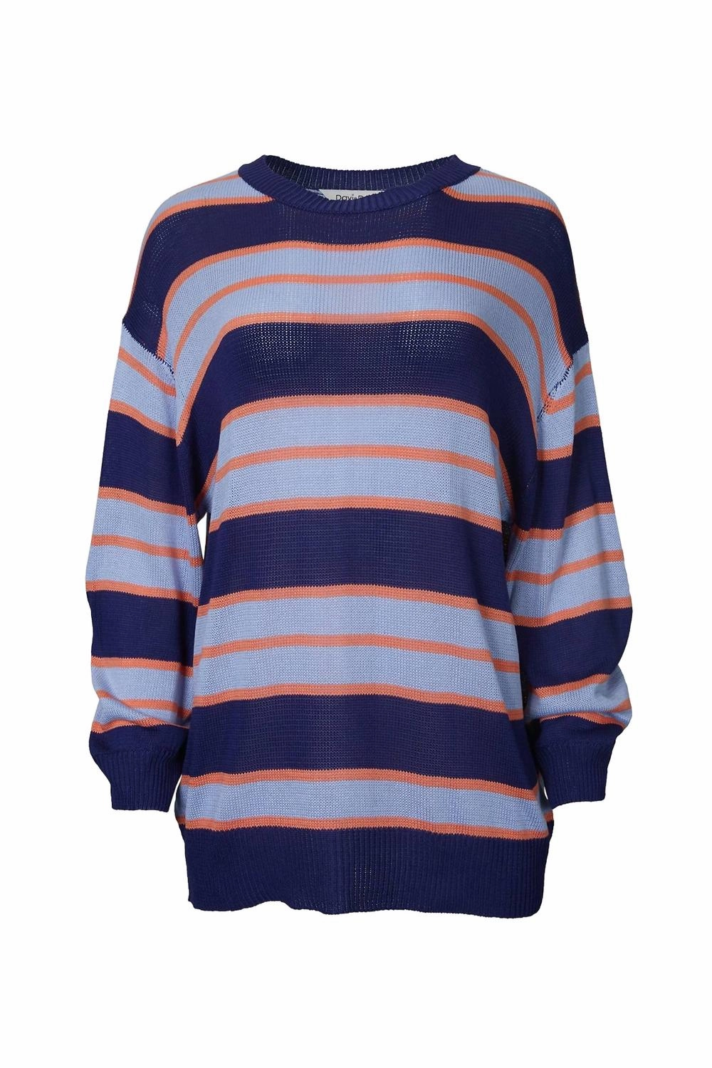 Striped Oversized Sweater In Navy Comfy Design Anti Snag Threadwork