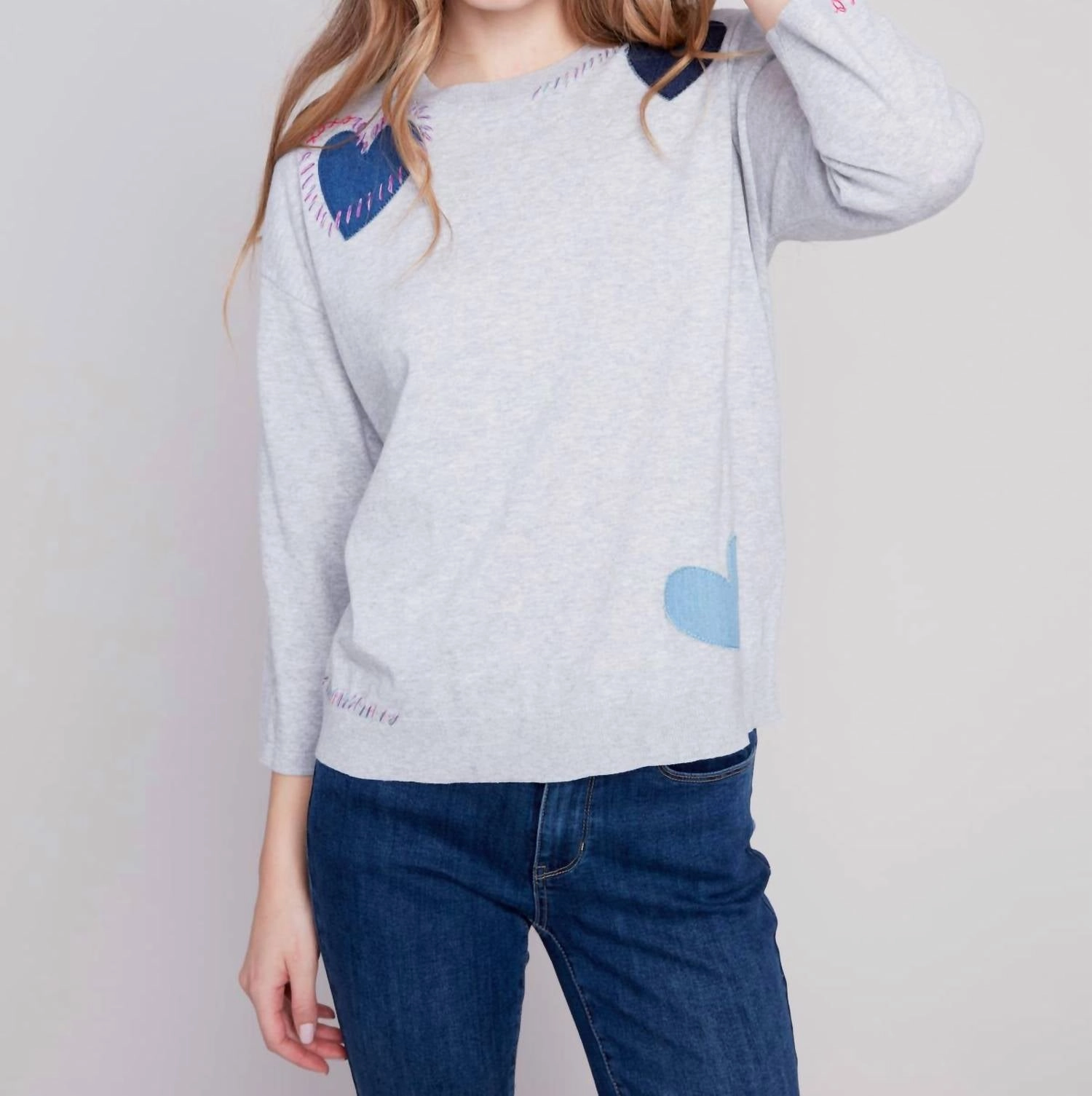 Hearts Sweater In Heather Grey Cozy Warmth